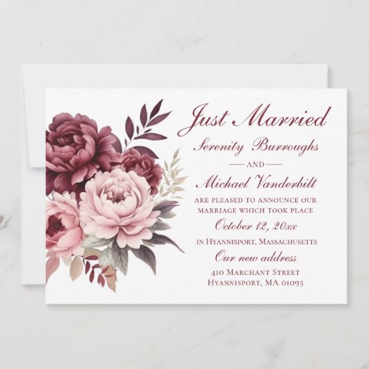 Floral Waterverf Peony is net getrouwd Aankondiging (Voorkant)