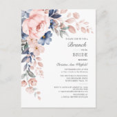Floral Waterverf Pink Blue Flowers Bridal Brunch Uitnodiging Briefkaart (Voorkant)