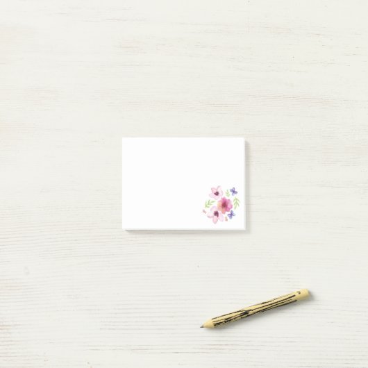 Floral Waterverf Post merkt op Post-it® Notes (Op bureau)