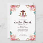 Floral Waterverf Religieuze Kruispap Brunch Kaart (Voorkant)