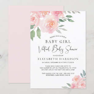 Floral Waterverf Roze Baby Girl Virtual Shower Kaart