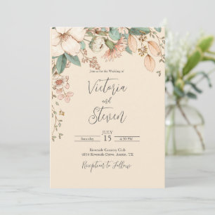 Floral Waterverf Rustic Script Wedding Invitation Kaart