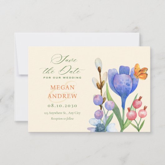 Floral-waterverf Save The Date (Voorkant)
