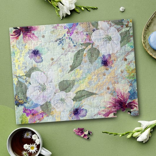 floral waterverf script, maritime oam & gold legpuzzel