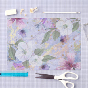 floral waterverf script, paars blauw goud tissuepapier