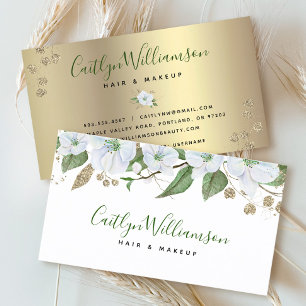 Floral Waterverf Stijlvol Script Goud Wit Modern Visitekaartje