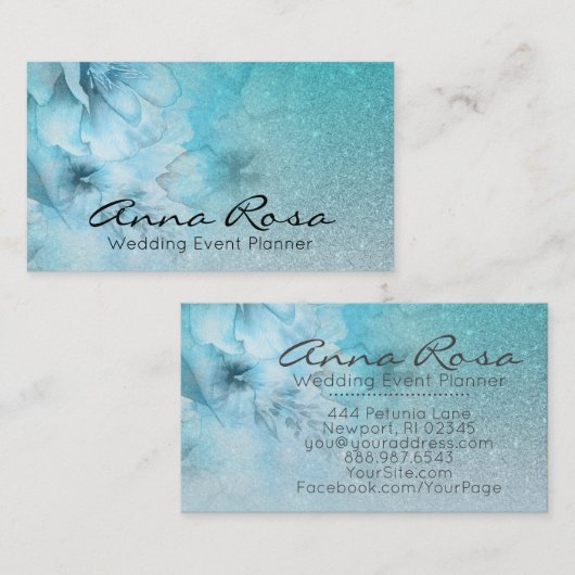 *~* Floral Waterverf Turquoise Glitter Celestial Visitekaartje (Voorkant / Achterkant)