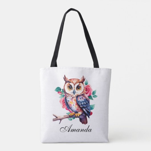 Floral Waterverf Uil en Rozen Draagtas (Achterkant)