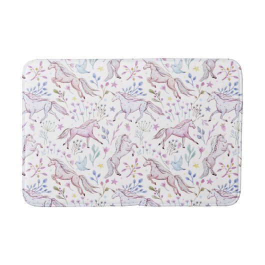 Floral Waterverf Unicorn Pattern Badmat (Voorkant)