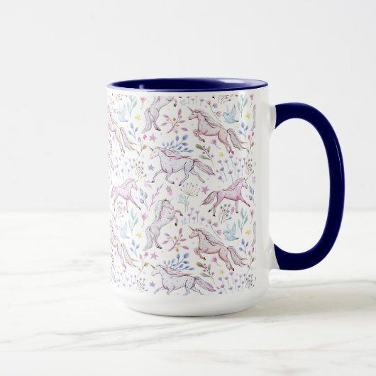 Floral Waterverf Unicorn Pattern Mok (Rechts)