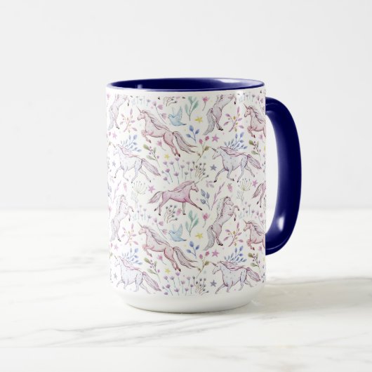 Floral Waterverf Unicorn Pattern Mok (Voorkant rechts)
