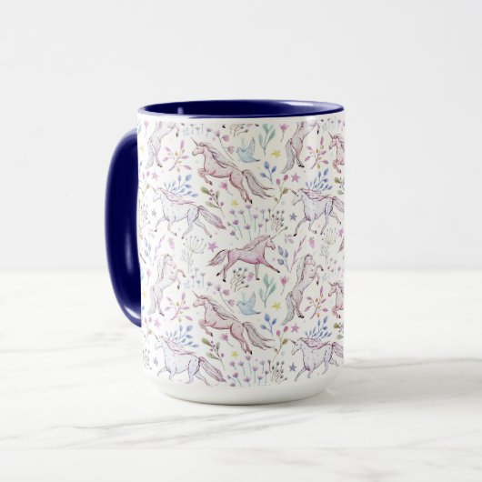 Floral Waterverf Unicorn Pattern Mok (Voorkant links)