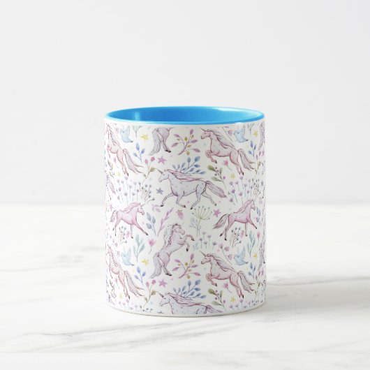 Floral Waterverf Unicorn Pattern Mok (Midden)