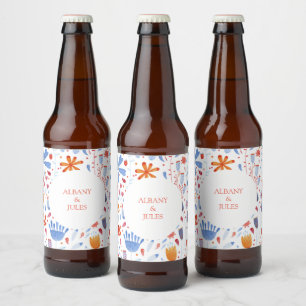 Floral Waterverf Wedding Bier Etiket