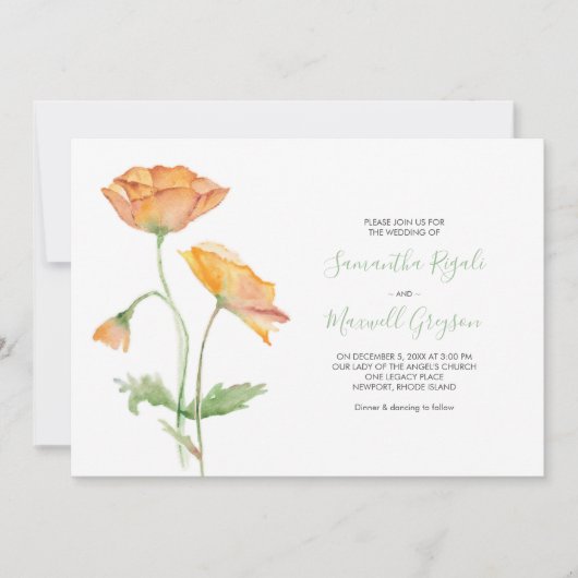 Floral Waterverf Wedding Invitation Kaart (Voorkant)