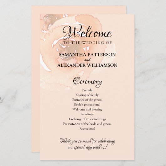 Floral Waterverf Wedding Programme (Voorkant / Achterkant)