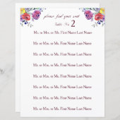 Floral Waterverf Wedding Table Zitplaats (Voorkant / Achterkant)