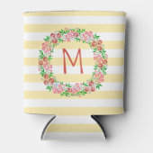 Floral Waterverf Wreath Stripes  | Monogram Blikjeskoeler (Voorkant)