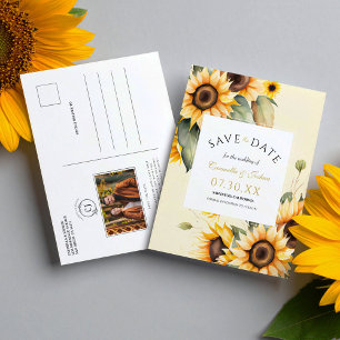 Floral Waterverf Zonnebloem Foto Bewaar de datum Briefkaart