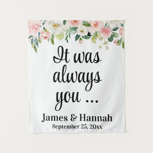 Floral Weddenschap Achtergrond Ontvang Foto Booth Wandkleed (Voorkant)