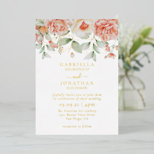 Floral Weddenschap Gold Waterverf met Blush Peach Folie Uitnodiging