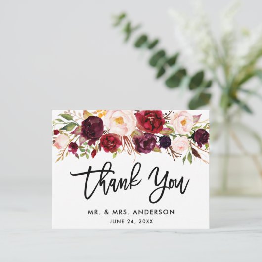 Floral Weddenschap in het script van Brush Briefkaart (Staand voorkant)