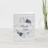 Floral Weddenschap van Navy Blue Silver-Waterverf Bedankkaart (Voorkant)