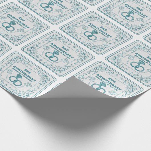 Floral wedding Anniversary Customizable year Cadeaupapier (Hoek)