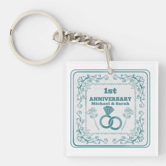 Floral wedding Anniversary Customizable year Sleutelhanger (Voorkant)