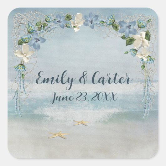 Floral Wedding Arch met Nautical Net Vierkante Sticker (Voorkant)