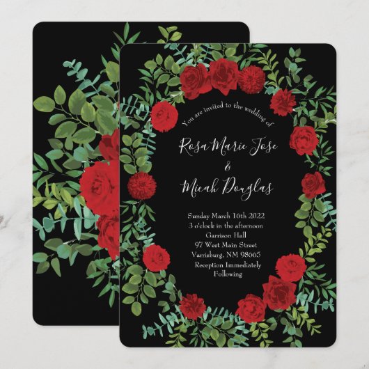Floral Wedding Black and Red Peony Roos Kaart (Voorkant / Achterkant)