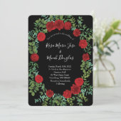 Floral Wedding Black and Red Peony Roos Kaart (Staand voorkant)