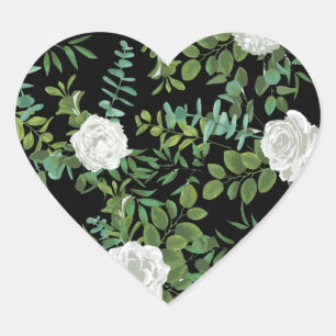 Floral Wedding Black and White Rose Hart Sticker