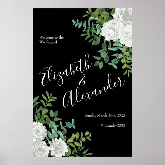 Floral Wedding Black and White Rose Poster (Voorkant)
