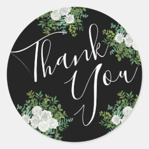 Floral Wedding Black and White Rose Ronde Sticker