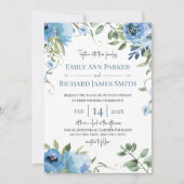 Floral Wedding Blue and Sage Waterverf Kaart (Voorkant)