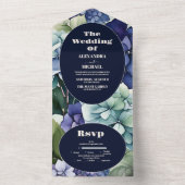 Floral Wedding Blue Hydrangea Waterverf All In One Uitnodiging (Binnen)