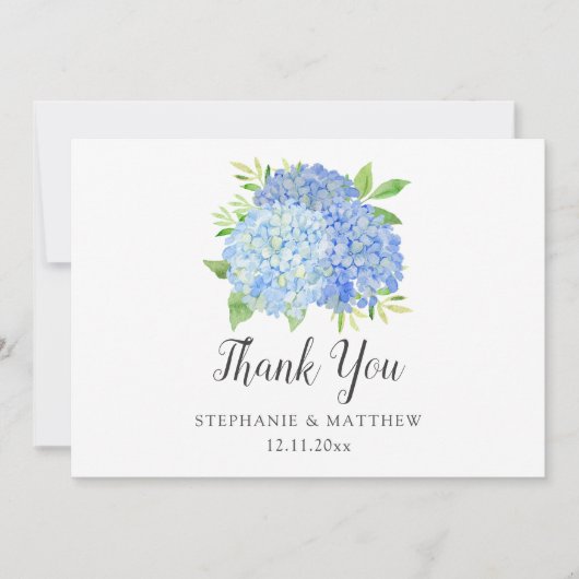Floral Wedding Blue Hydrangea Waterverf Bedankkaart (Voorkant)