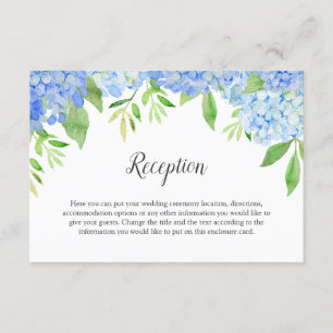 Floral Wedding Blue Hydrangea Waterverf Informatiekaartje
