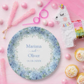 Floral Wedding Blue Hydrangeas Waterverf Papieren Bordje (Feest)