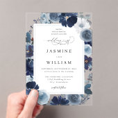 Floral Wedding Blue & Navy Acryl Uitnodigingen (Insitu (Draagbaar))
