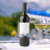 Floral Wedding Blue & Navy Wijn Etiket