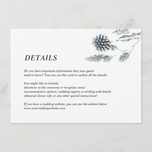 Floral Wedding Blue Thistle en Eucalyptus Details Informatiekaartje (Voorkant)