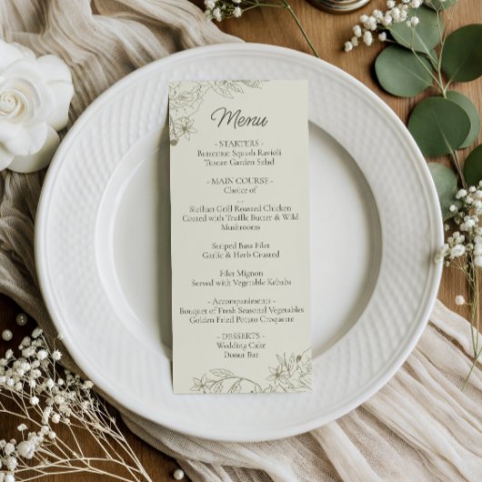 Floral Wedding Dinner Menu Card for Reception