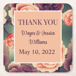 Floral Wedding Favor/Bedankt Vierkante Kartonnen Onderzetter