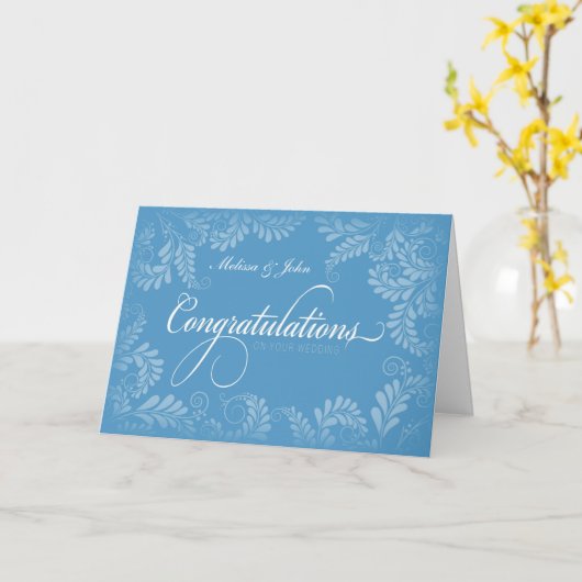 Floral Wedding Gefeliciteerd Kaart (blauw) (Gele Bloem)
