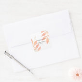 Floral Wedding Golden Peach Waterverf Vierkante Sticker (Envelop)