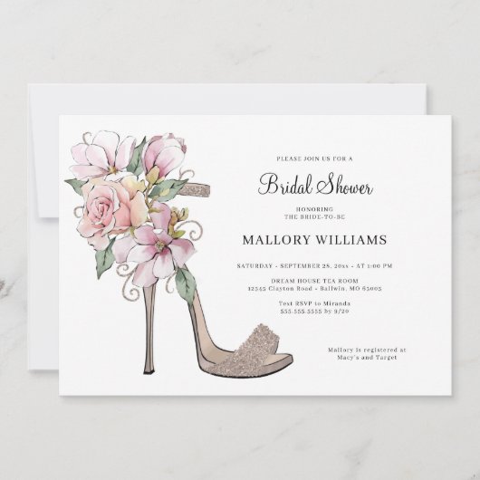 Floral Wedding Heels Bridal Shower Kaart (Voorkant)