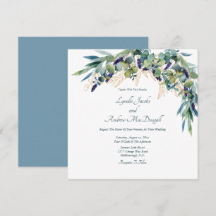 Floral Wedding Invita (zomerblauwe groene Waterver Kaart