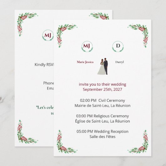 Floral Wedding Invitation (Devant / Derrière)